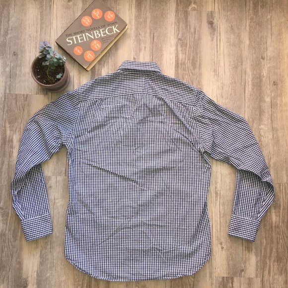 J. Crew Factory Blue and White Gingham Men's Shirt - Picture 2 of 4